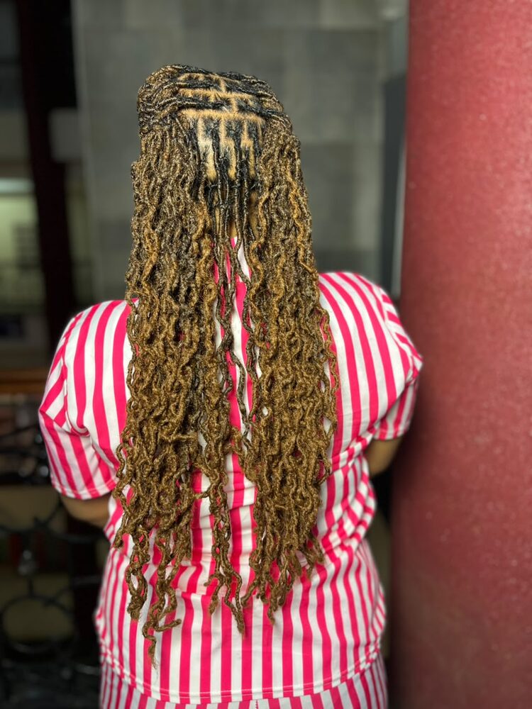 Long boho curly dreadlocks, back view