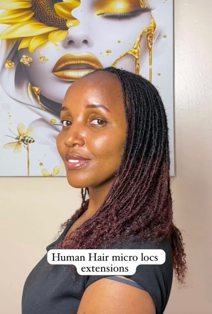 Human hair micro locs extension, side profile