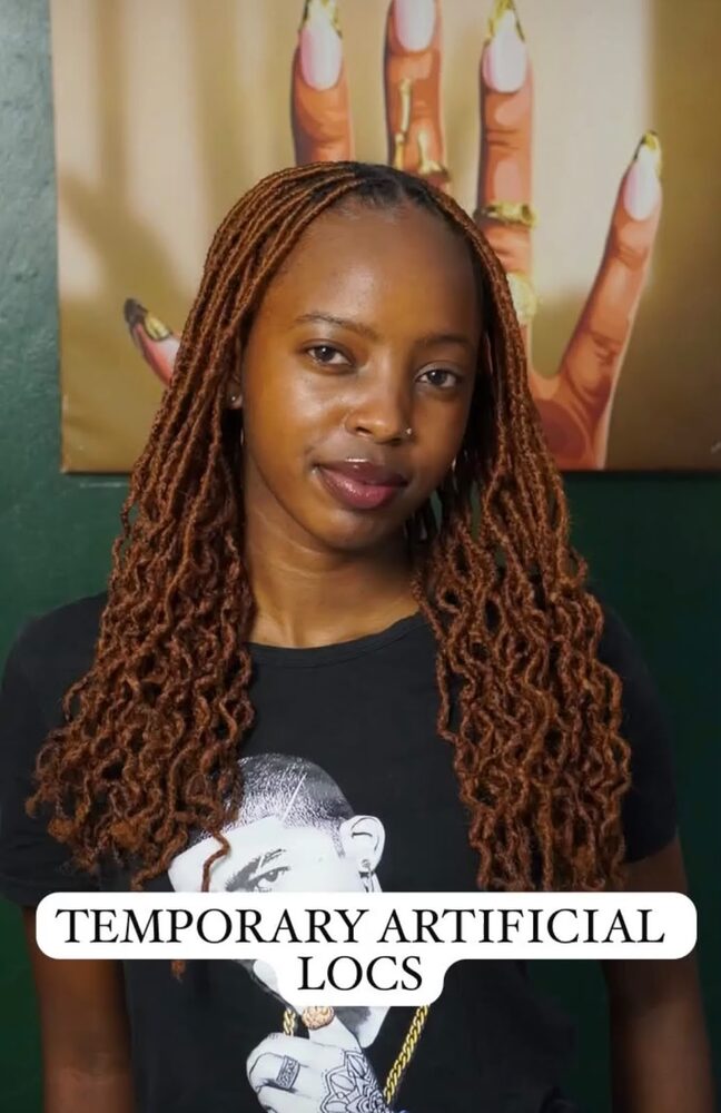 Temporary artificial locs in auburn tone
